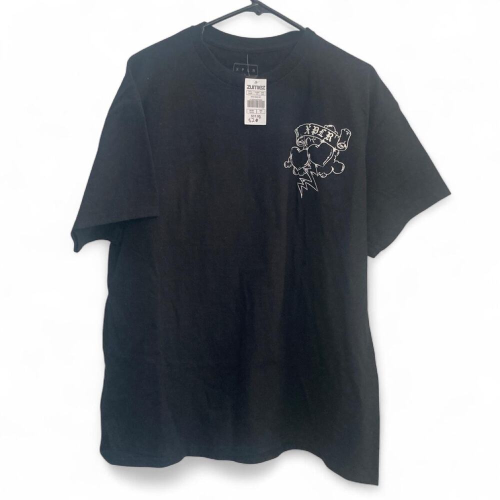 Black graphic tee with white